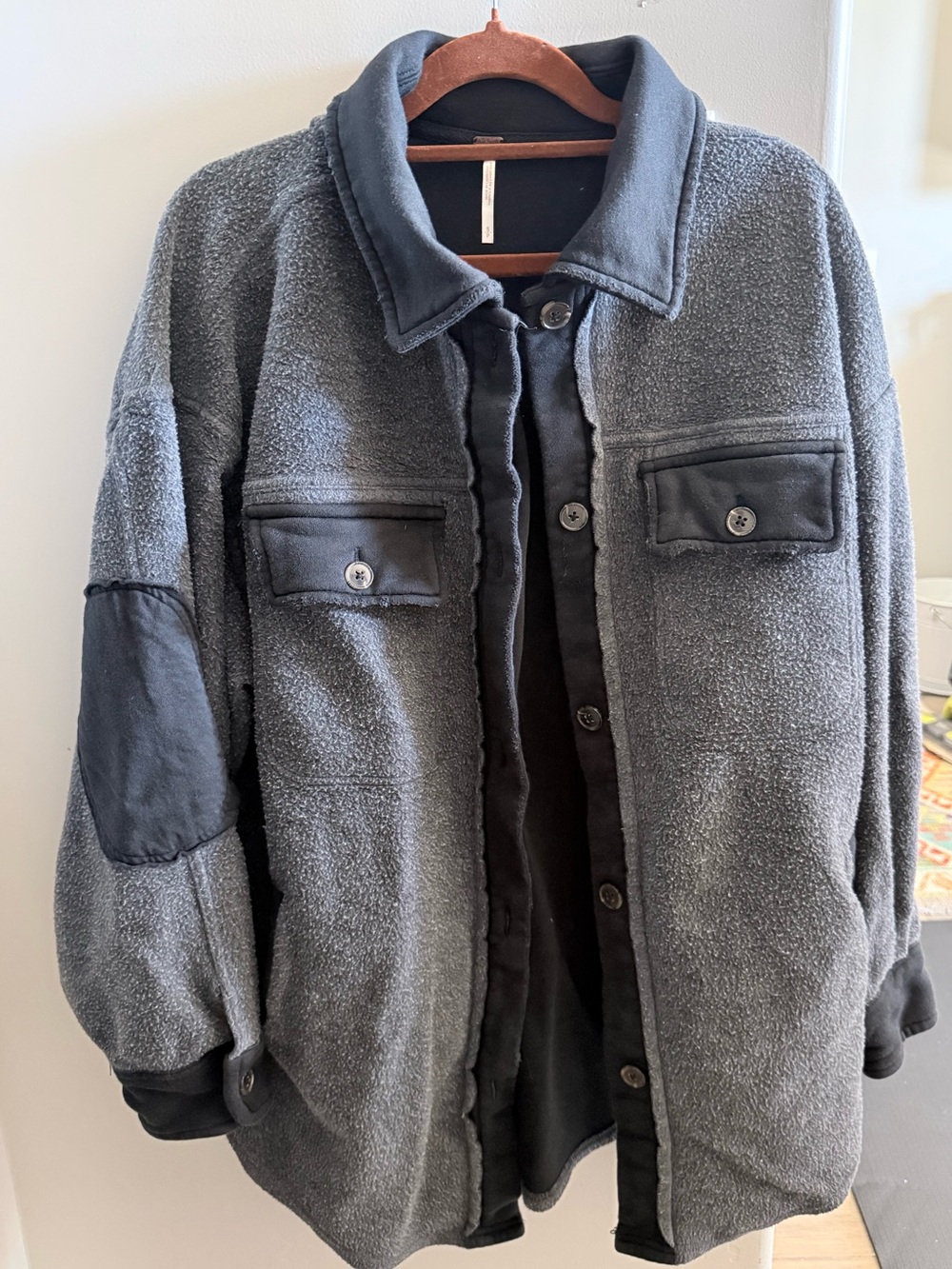 Free People Charcoal Gray Sherpa Shirt Jacket